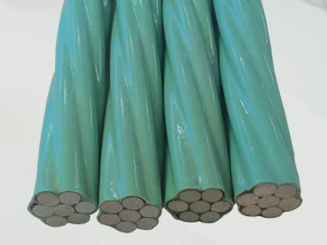 Four pieces of epoxy coated strand with green cover.